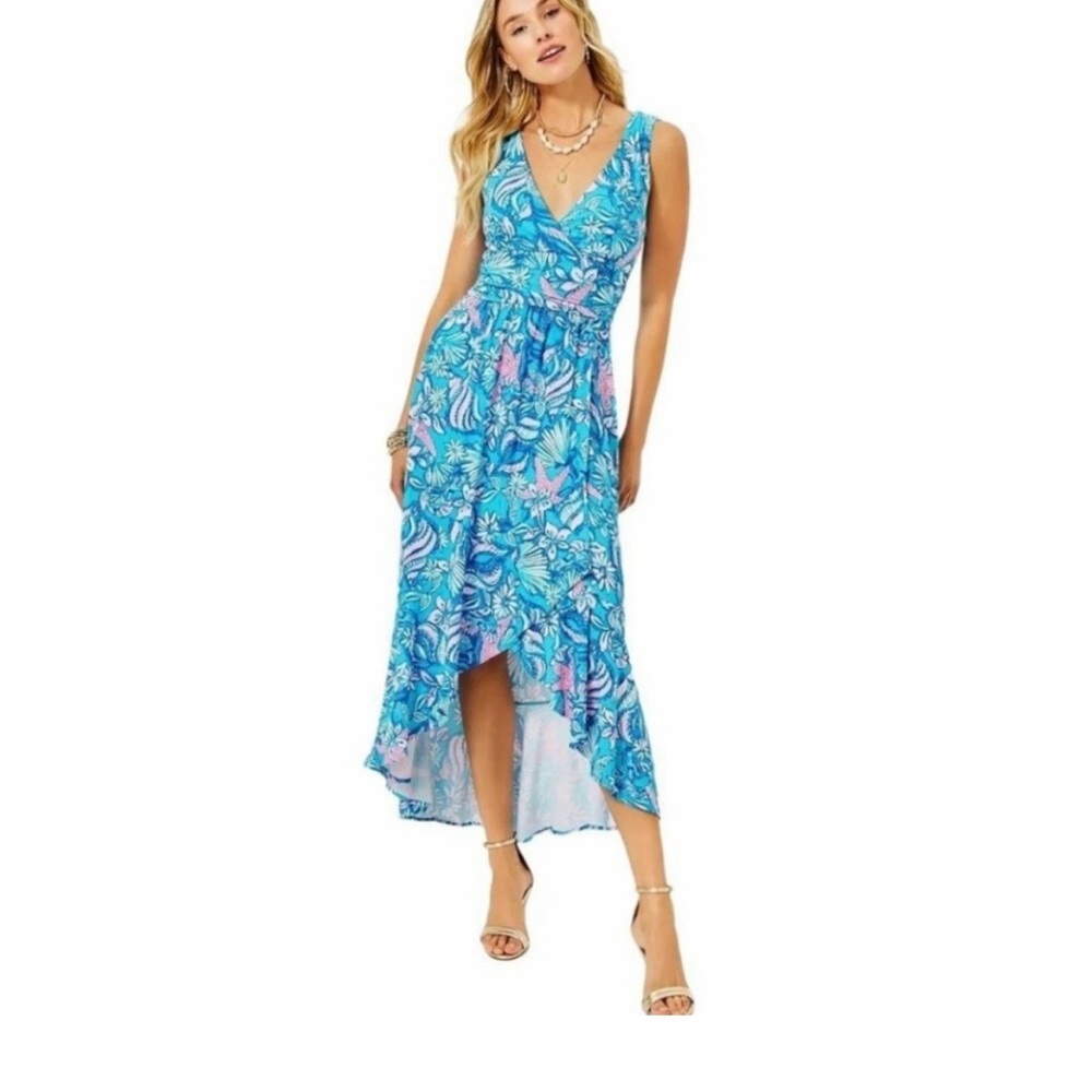 Lilly Pulitzer Vibrant Blue Floral High Low Dress